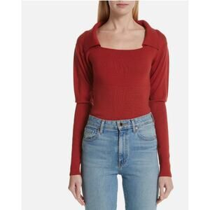 Jacquemus Brick Red Square Neck Wool Sweater